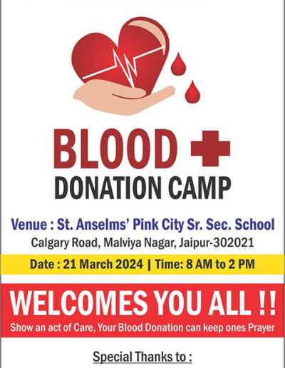 Blood Donation Camp at St. Anselm's Pink City School, Malviya Nagar, Jaipur.